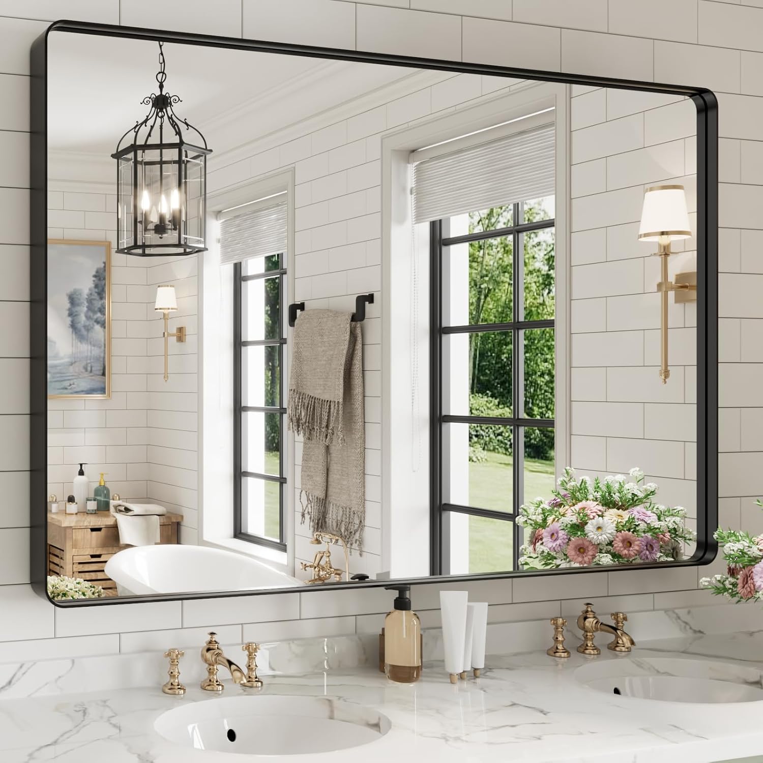 WEER Black Bathroom Mirror 60X40 Inch Rectangular Design