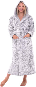 Plush Fleece Robe for Women XL White Leopard - Long Hooded Cozy