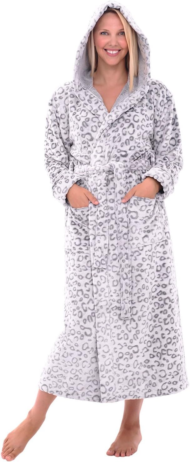 Plush Fleece Robe for Women - Long Hooded Bathrobe Comfort