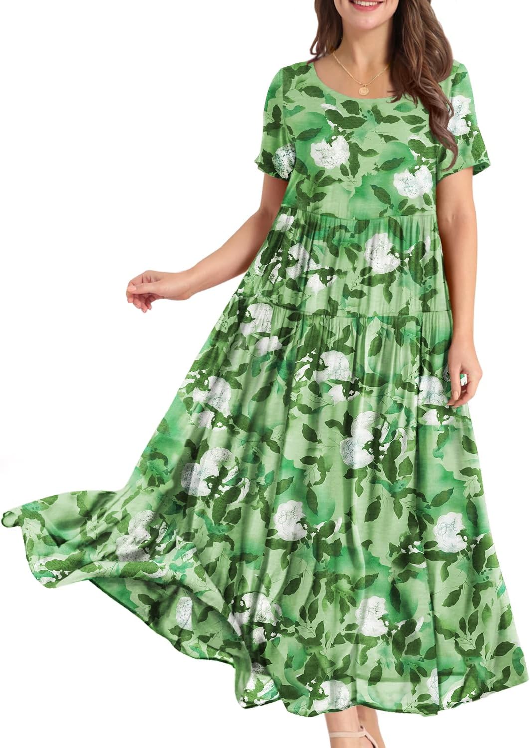YESNO Women Casual Loose Bohemian Floral Dress with Pockets