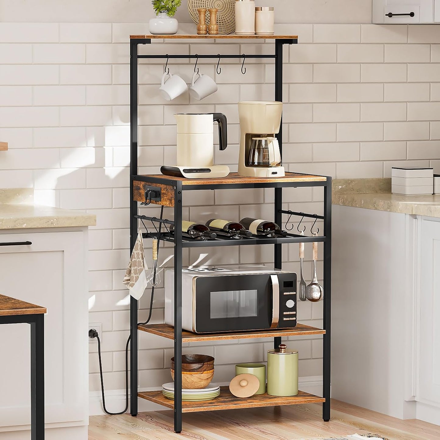 HOOBRO 5-Tier Kitchen Rack with Power Outlet