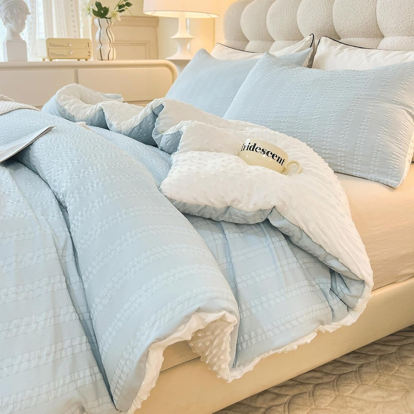 Boho Comforter Set Twin Size Striped Pleats Cozy Bedding