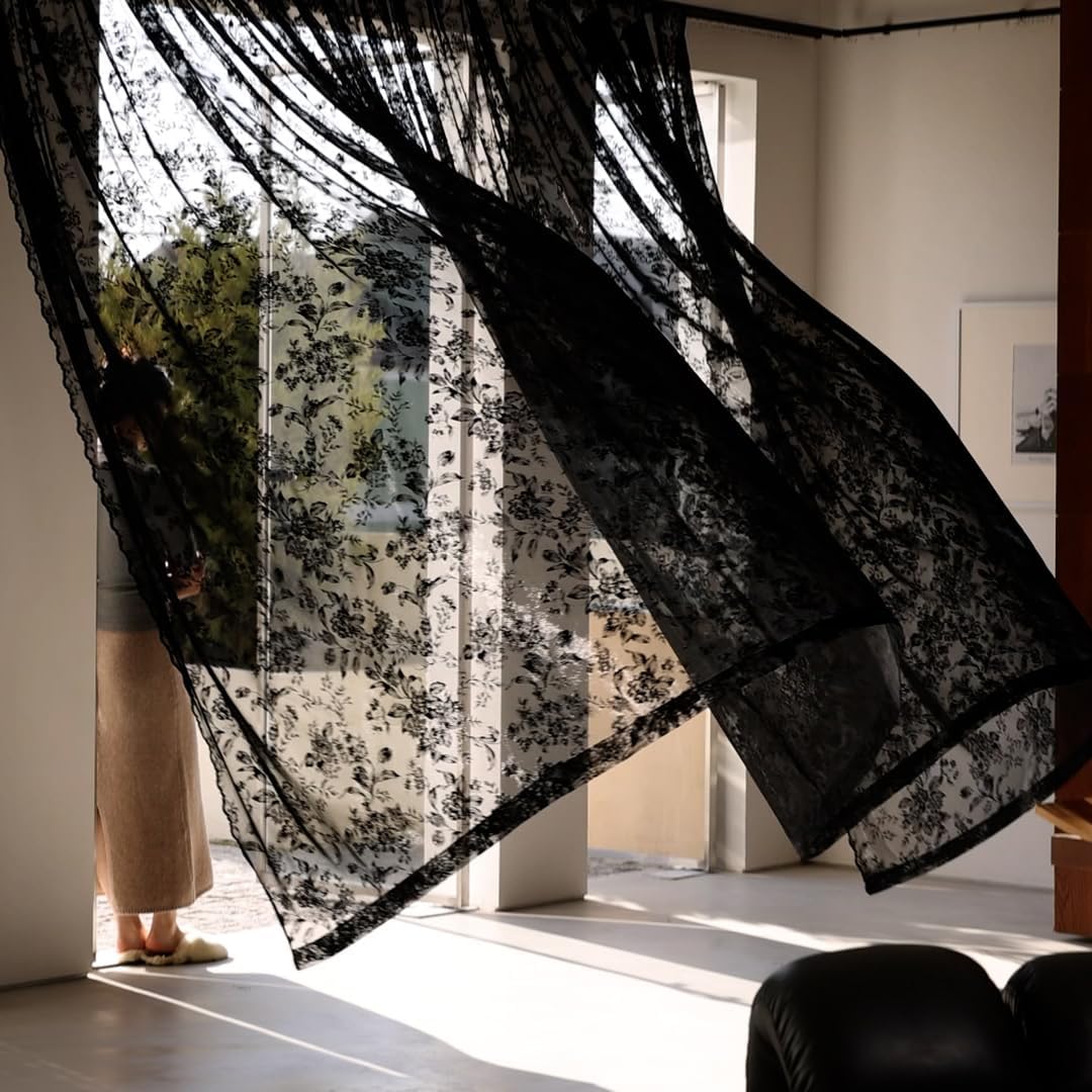 Elegant Black Lace Curtains for Living Room and Bedroom Decor