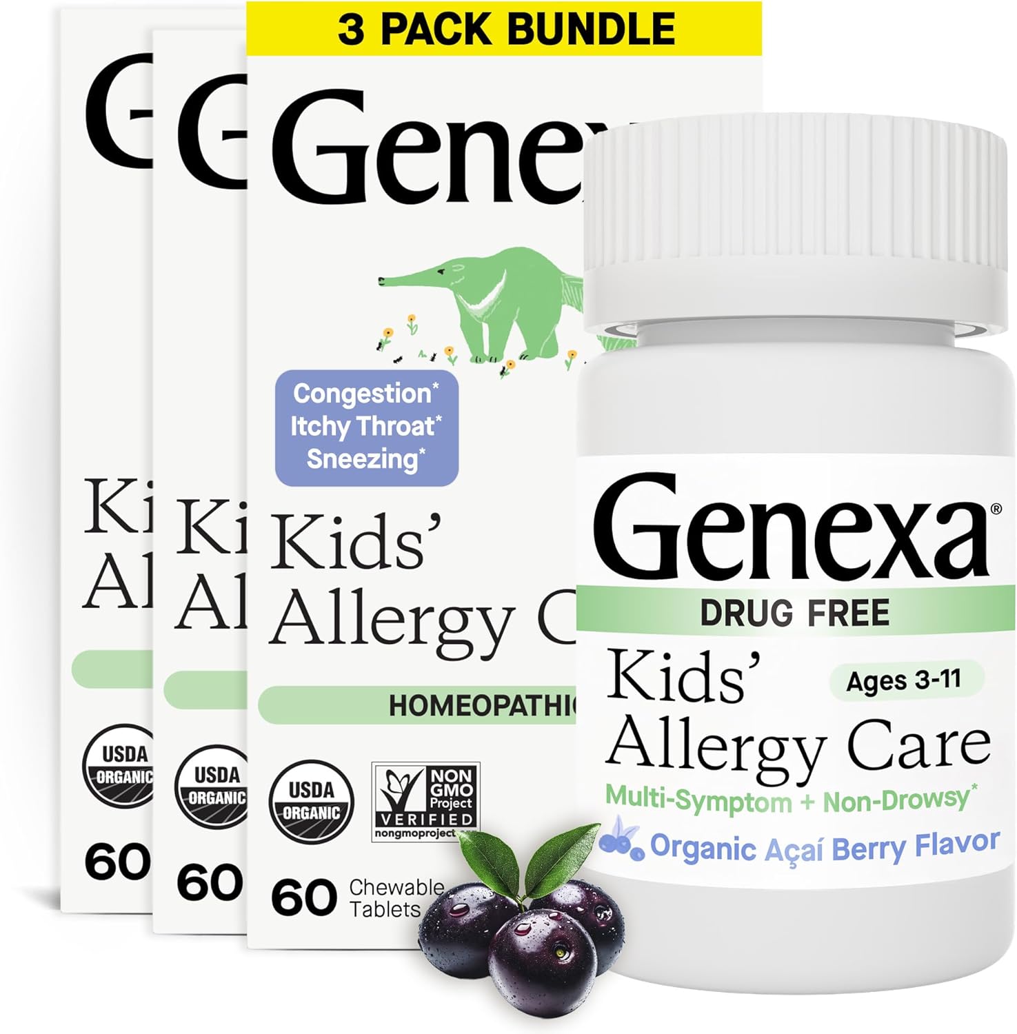 Genexa Kids Allergy Care - Drug Free Chewable Tablets for Relief