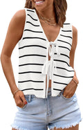 LILLUSORY Womens Crochet Tie Front Top - Cute Summer Vest