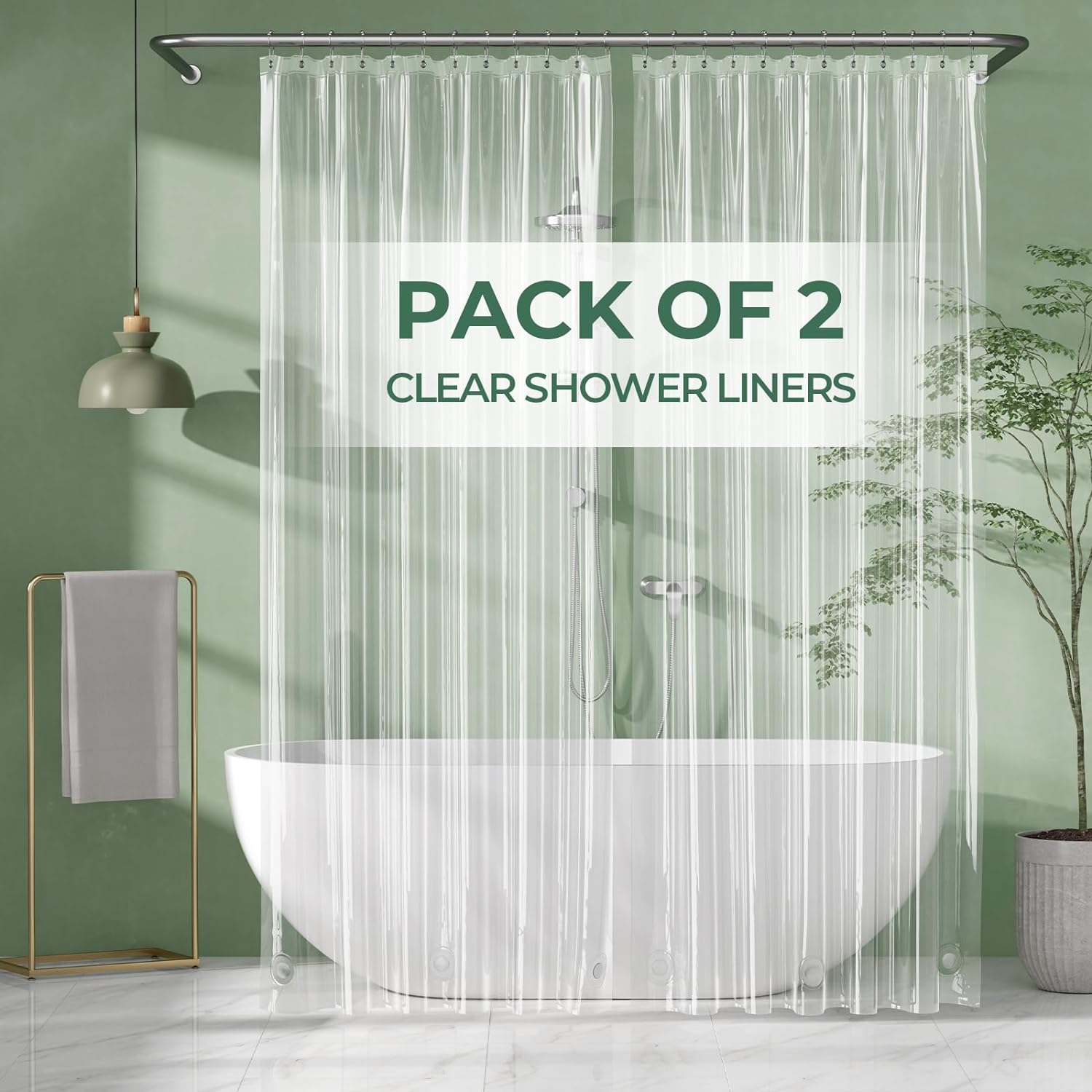 AmazerBath 2 Pack Extra Long Waterproof PEVA Shower Liner