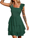 Womens Square Neck Sleeveless Ruffle Mini Dress - Flattering A-Line