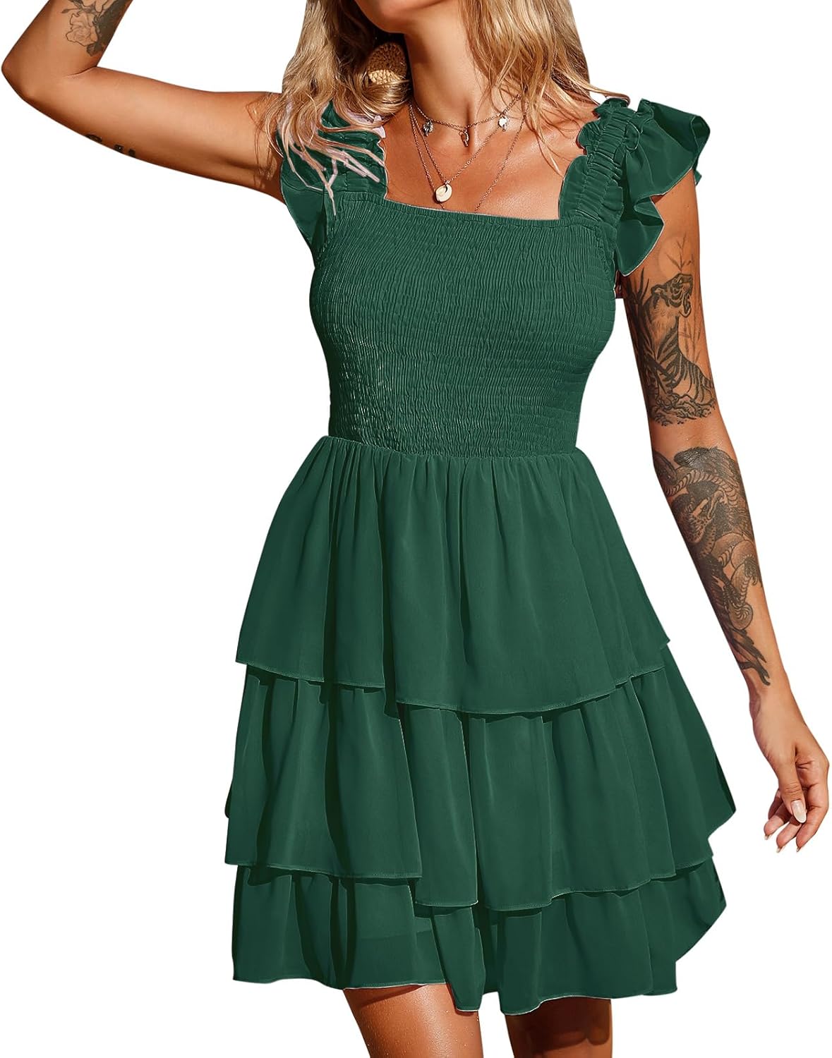 Byinns Womens Square Neck Sleeveless Ruffle Dress for All Occasions