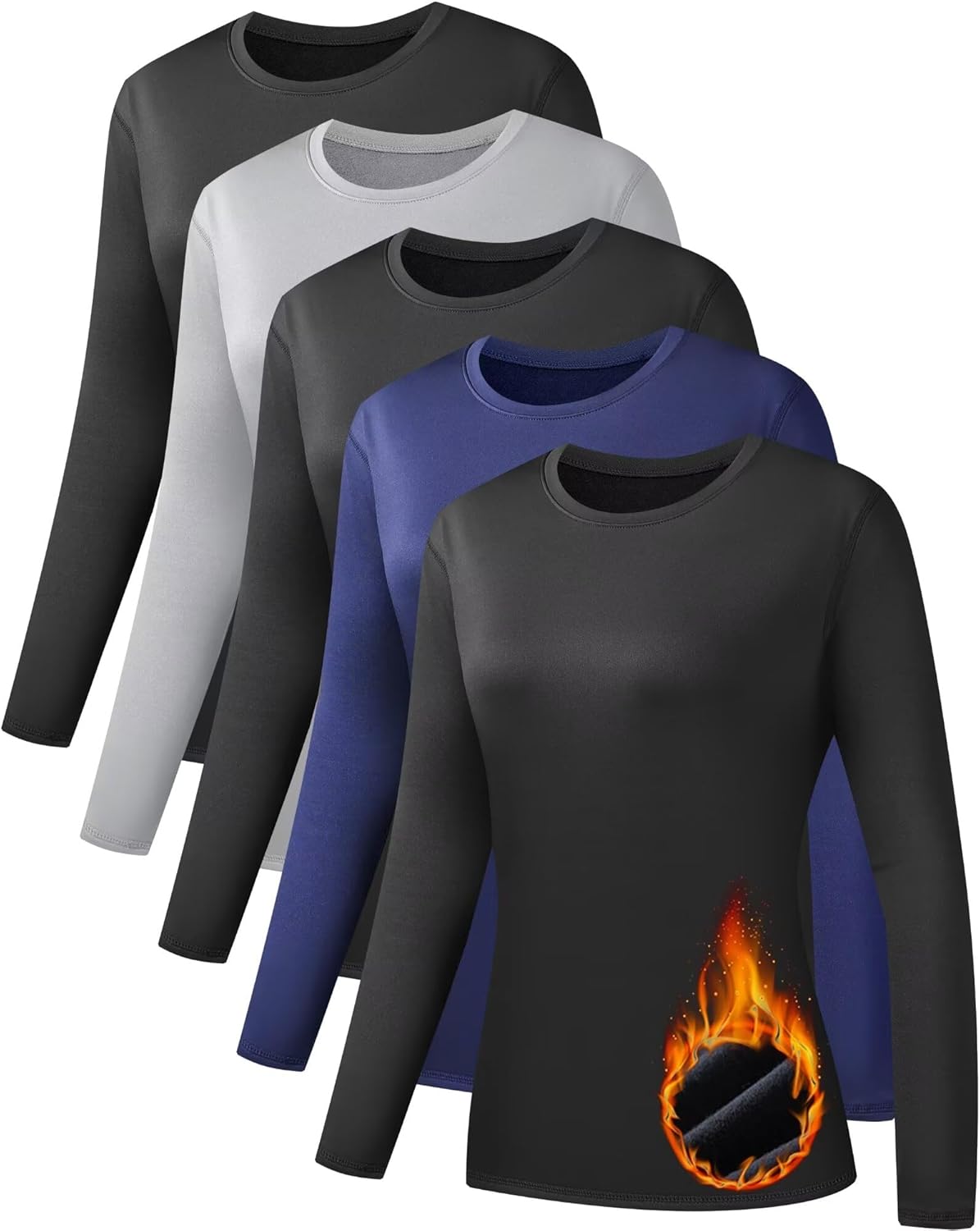 5 Pack Long Sleeve Thermal Shirts for Women Ultra Soft Fleece