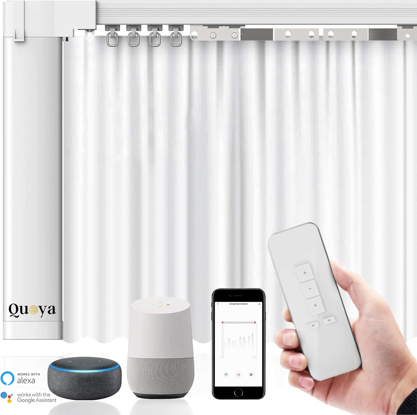 Smart Electric Curtain Track by Quoya - Voice Control Compatible