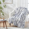 Blue Gray Heated Throw Blanket 50x60 in - Luxury Faux Fur