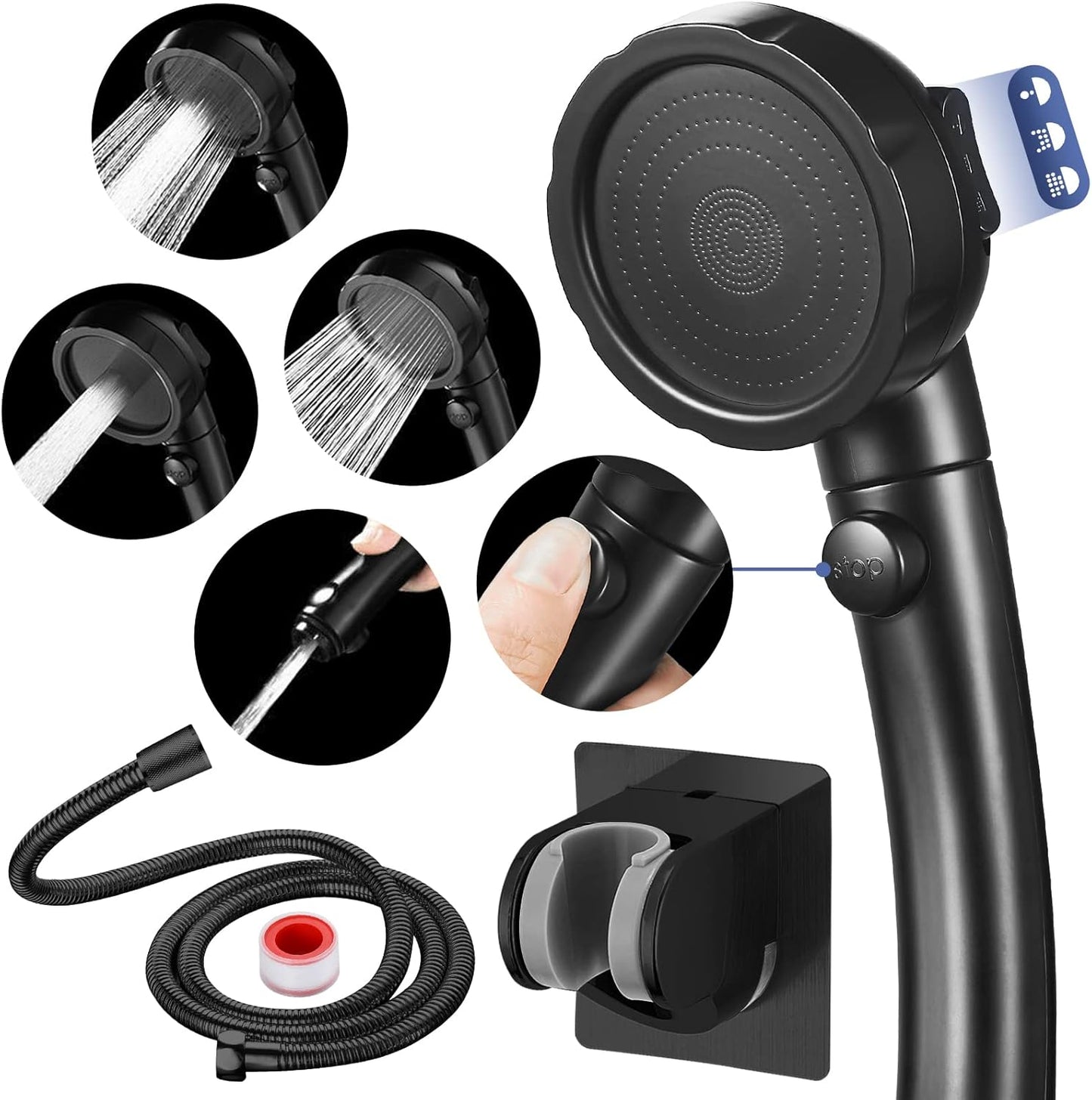 High Pressure Shower Head with Pause Button and 3 Spray Modes