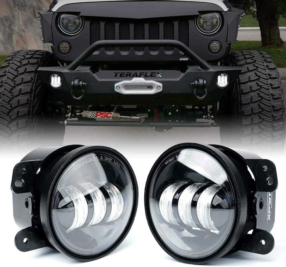 Xprite 4-Inch LED Fog Lights for Jeep Wrangler Unlimited JK