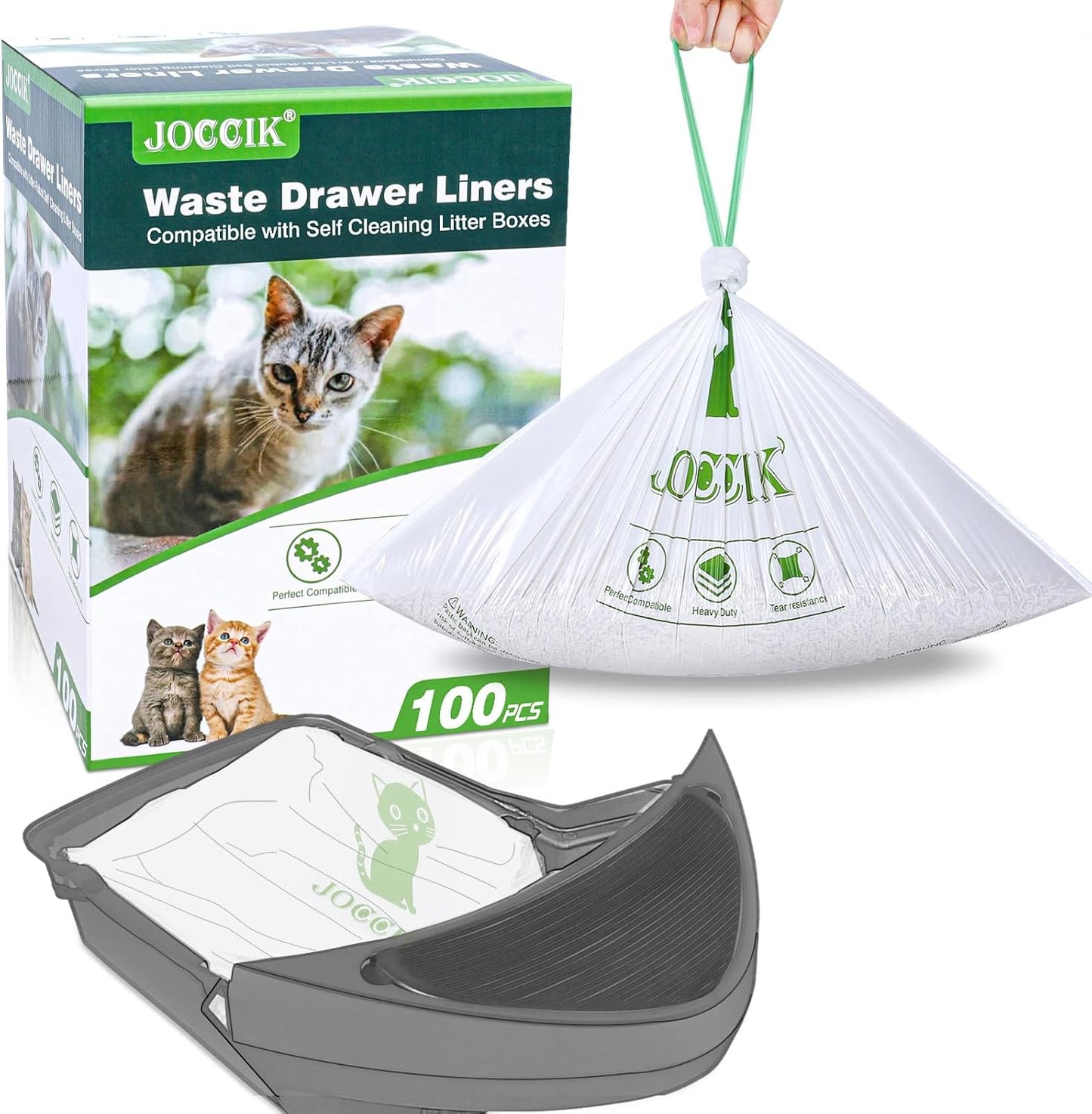 LotuFlor 100 Pack Cat Litter Box Liners: Heavy Duty, Self-Cleaning Compatible