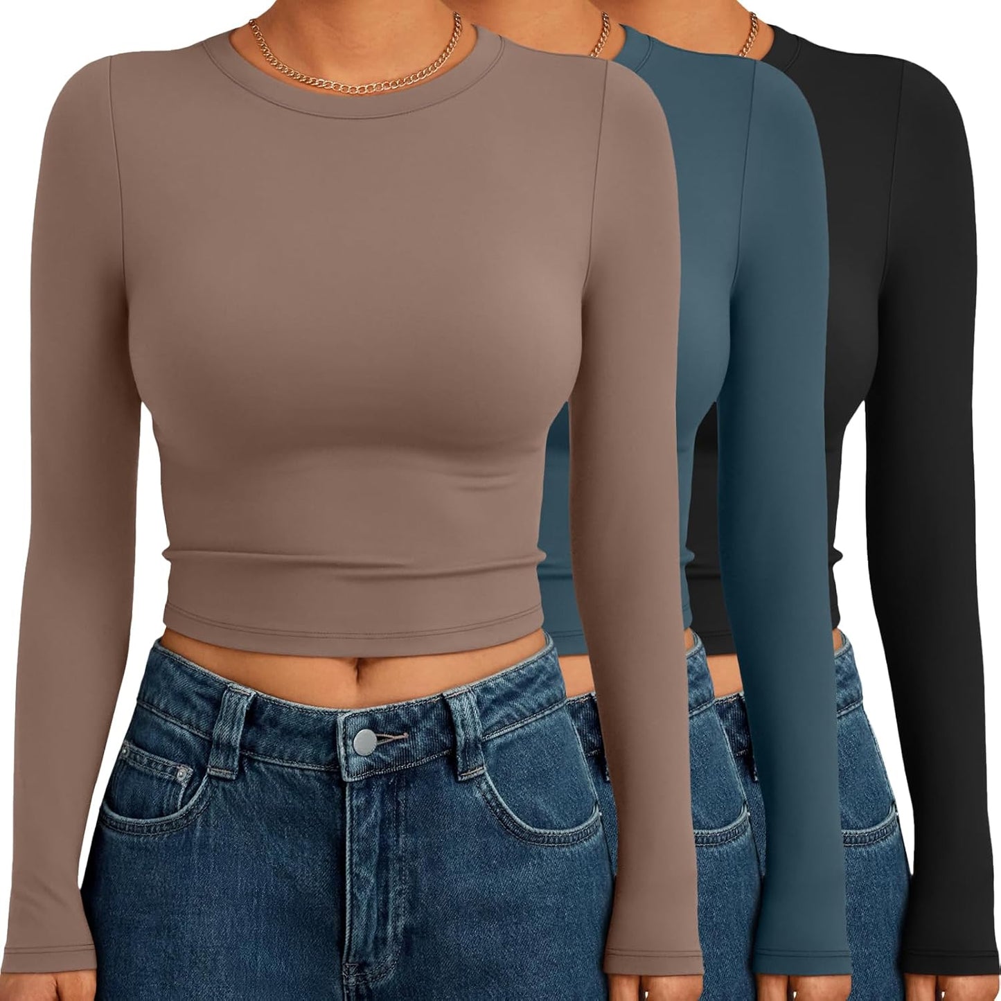 AUTOMET 3 Pack Womens Long Sleeve Crop Tops for Fall Fashion