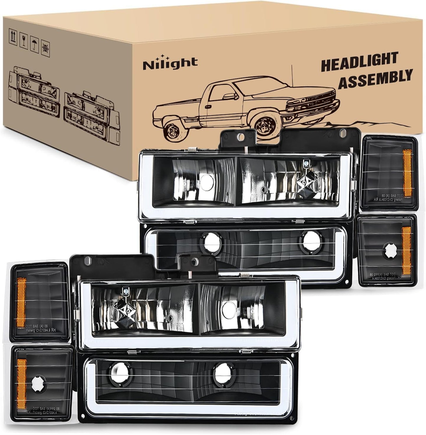 Nilight Headlights Assembly for Chevy Silverado 1500 2500 3500
