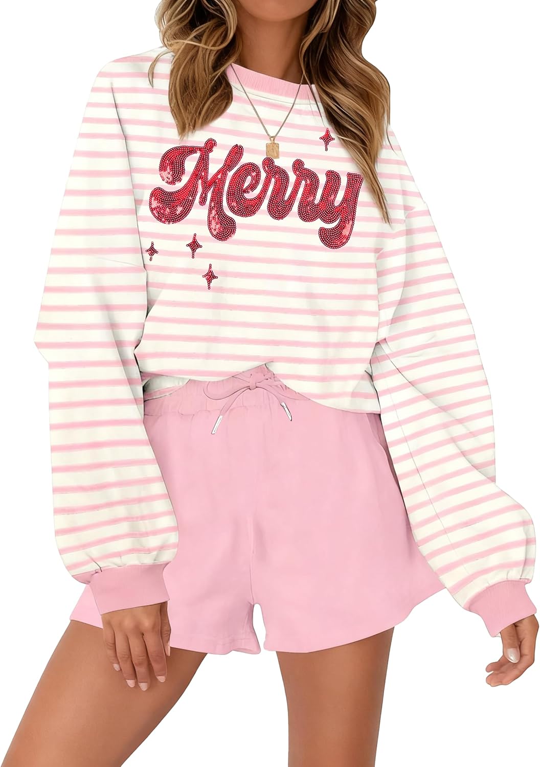 VILOVE Christmas Sweat Shorts Set for Women - Festive Holiday Style