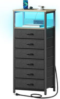 Greige Tall Night Stand with Charging Station - 6 Drawer Storage