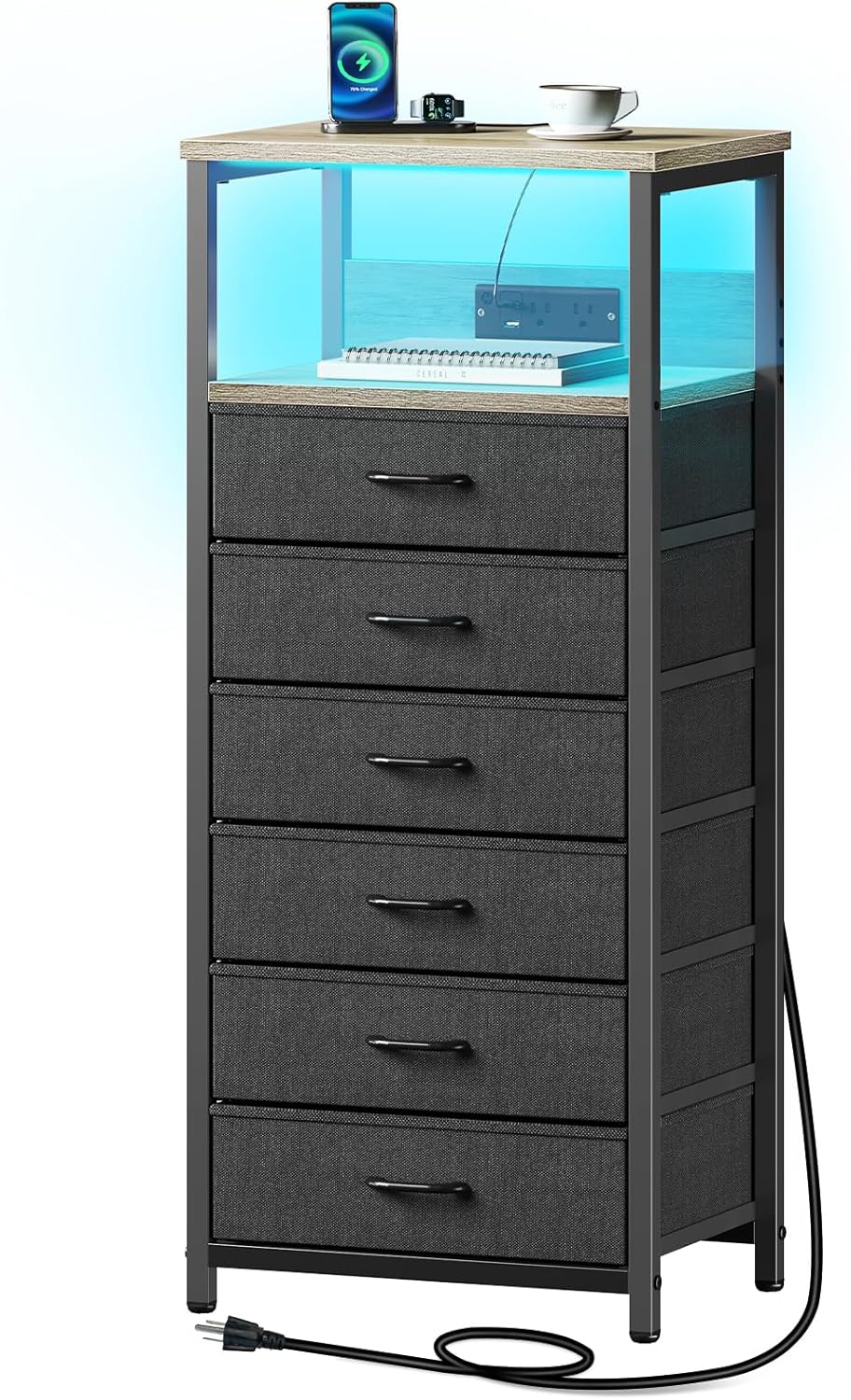 Seventable Night Stand with Charging Station and LED Light