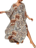 Womens Animal Print Kaftan Dress Plus Size Beach Cover Up - Flowy Fit