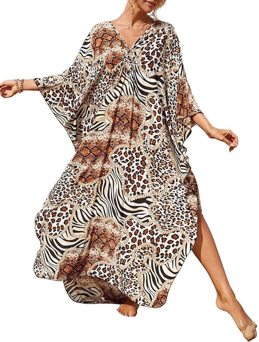 Bsubseach Womens Animal Print Kaftan Dresses for Summer Fun