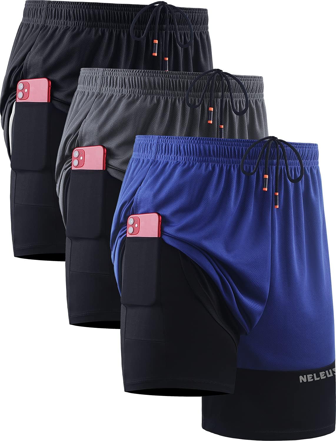 NELEUS Men's 2 in 1 Running Shorts with Liner for Comfort