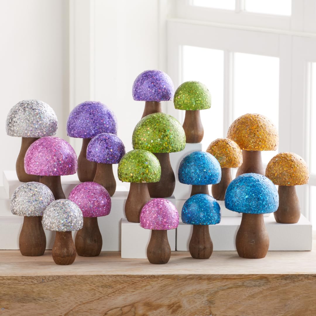 Glitter Mushrooms Set of 18 for Sparkle Aesthetic Room Decor