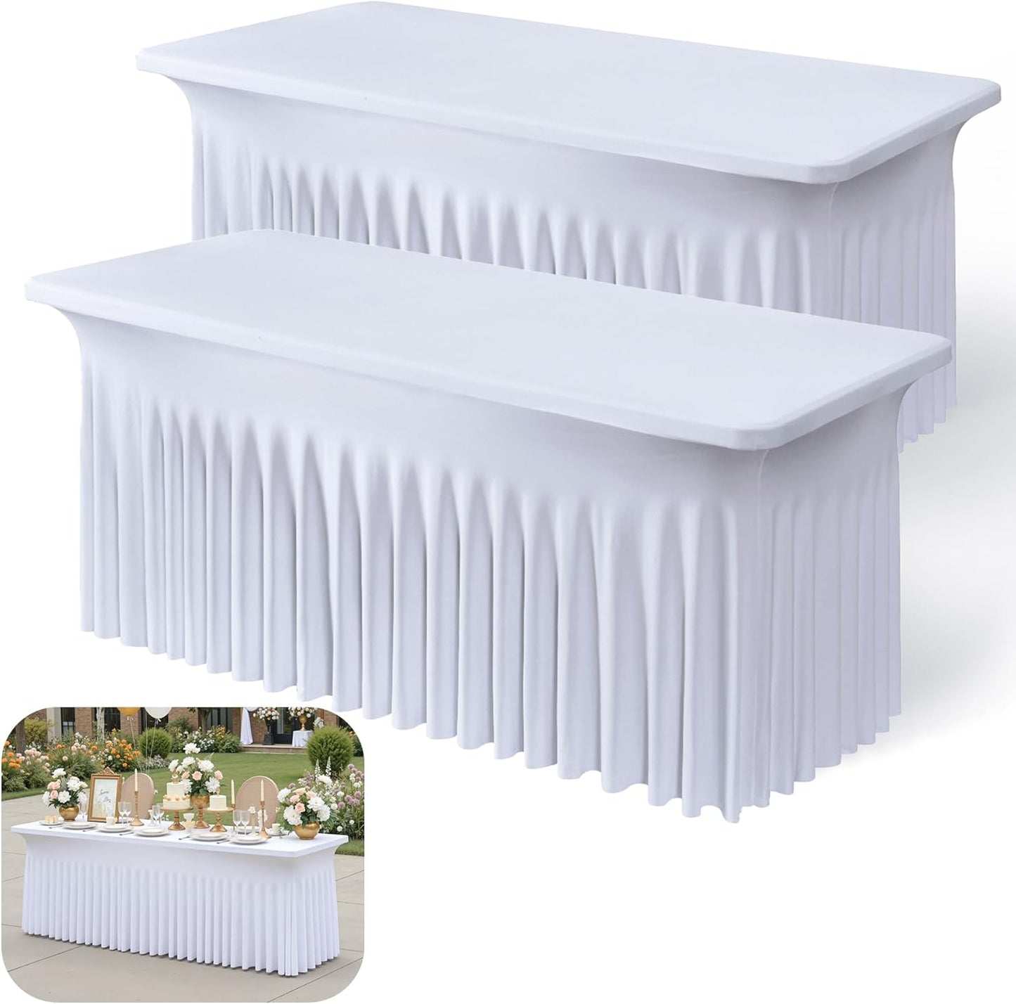 2pk White Spandex Tablecloths for 6ft Rectangle Tables