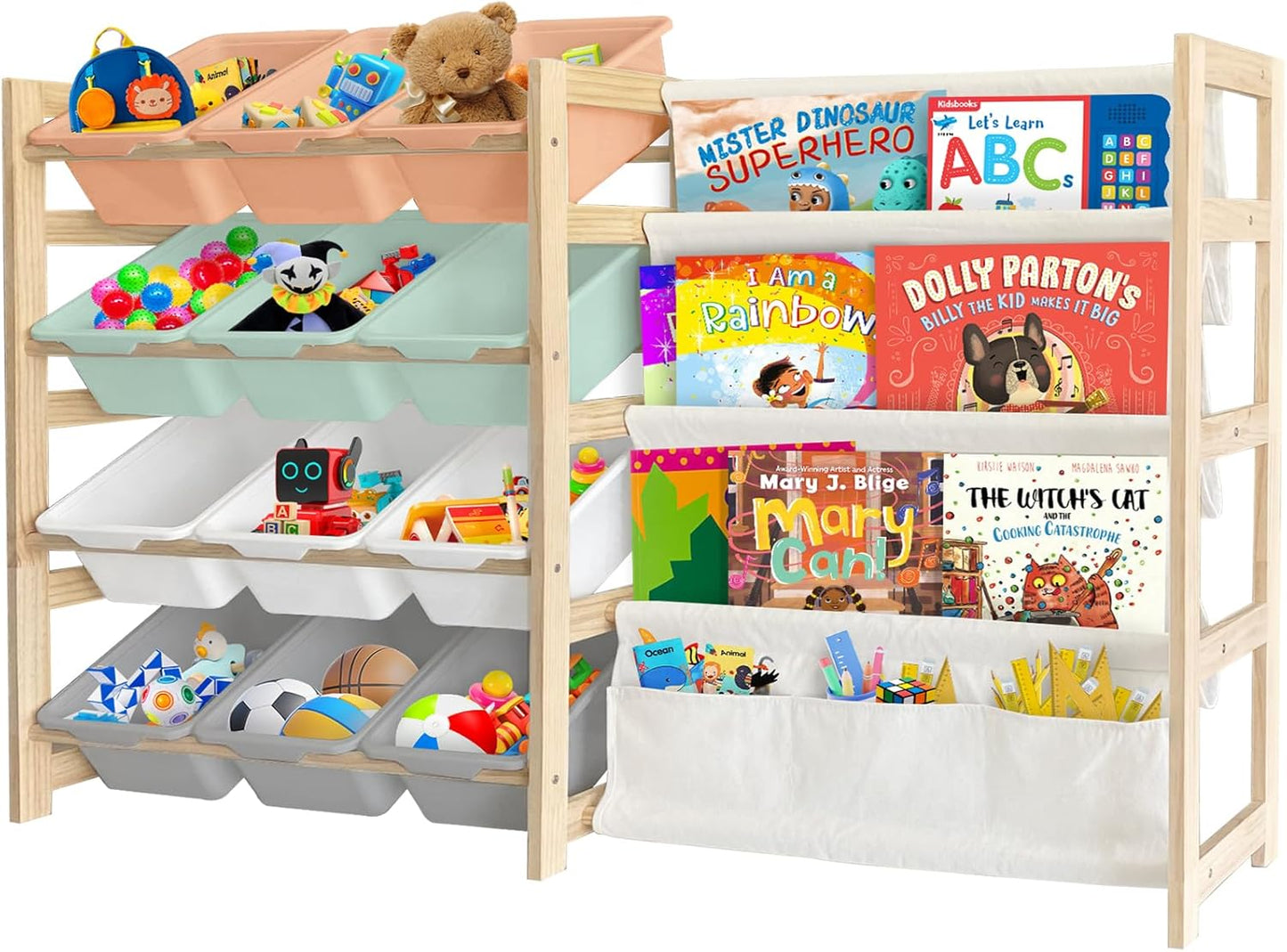 Toy Storage Organizer with Bookshelf - 12 Bins for Kids Room