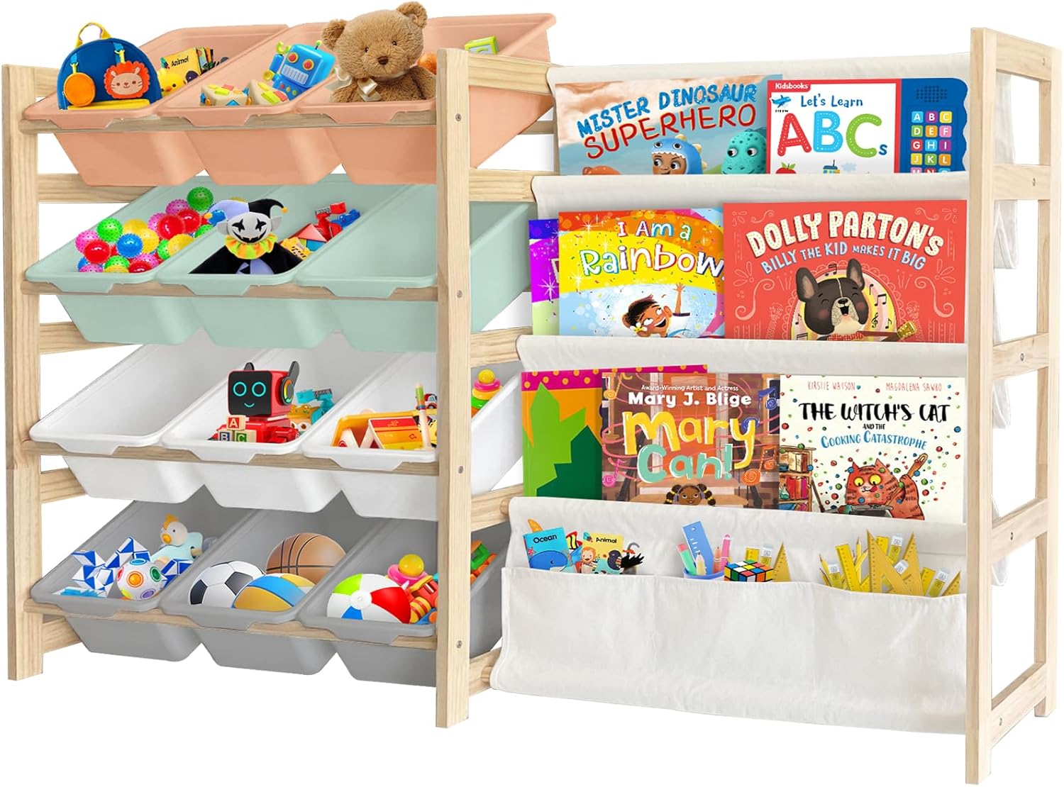 Toy Storage Organizer with Bookshelf - 12 Bins for Kids Room