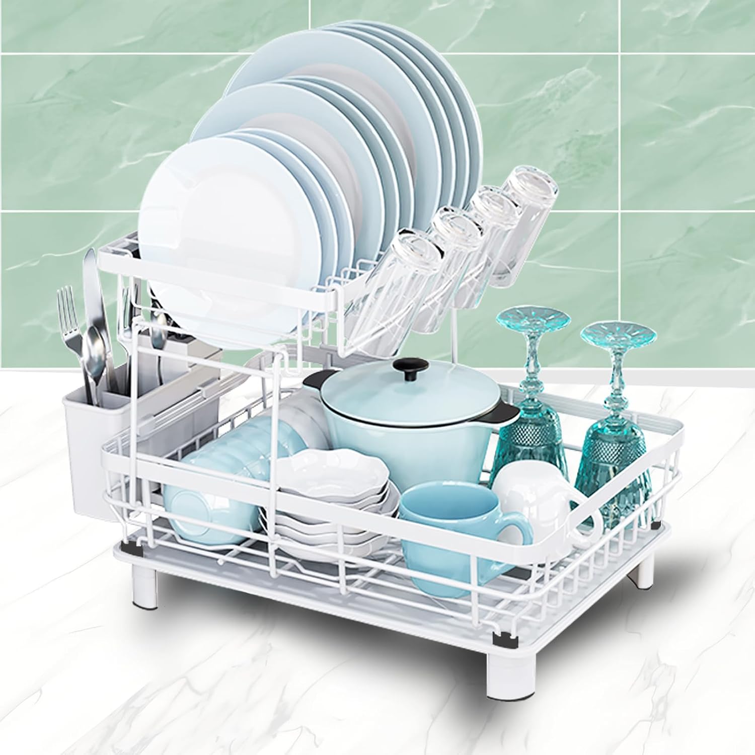 GAXmi Dish Drying Rack Over The Sink Drainer - 2-Tier White