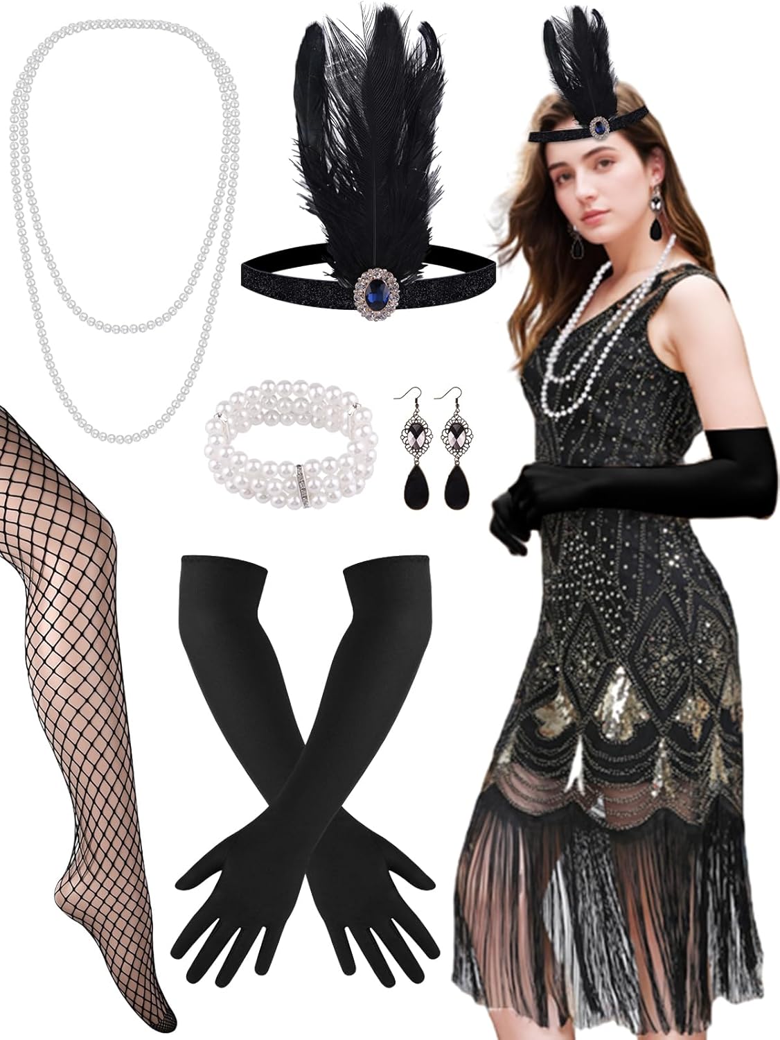 1920s Dresses for Women, Sequin Flapper Cocktail Dress Set