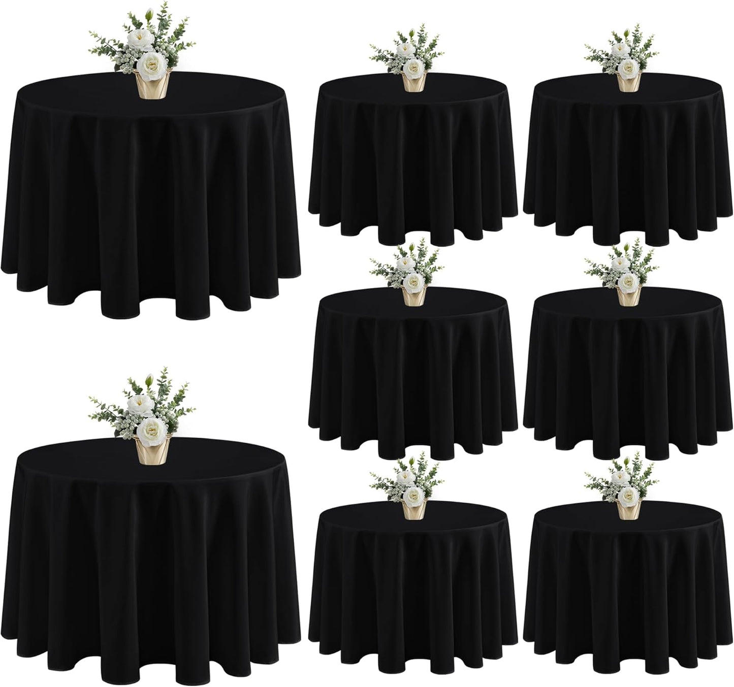 Fitable 8 Pack Black Table Cloths 120 Inch Round for Events