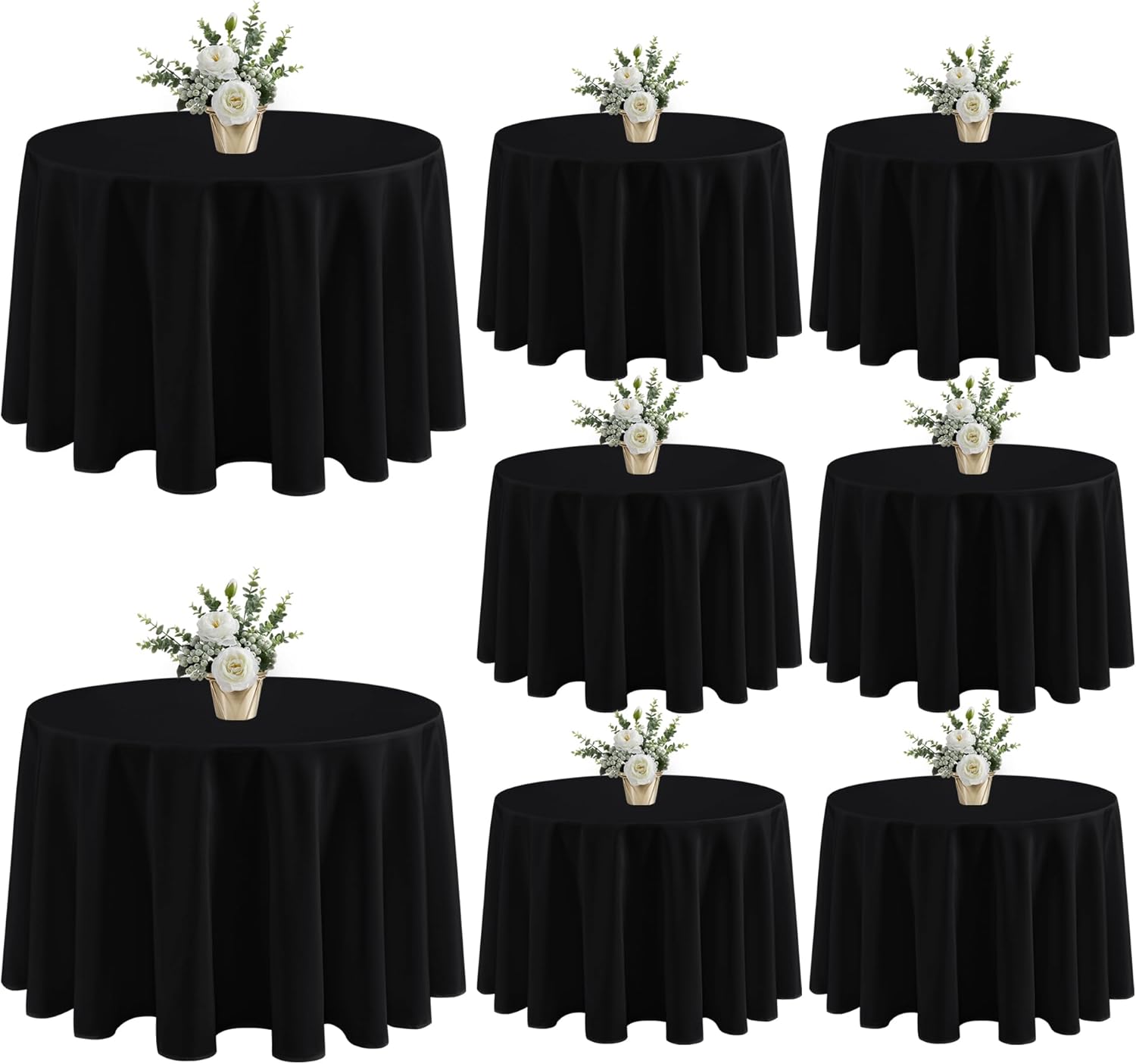 Fitable 8 Pack Black Table Cloths 120 Inch Round for Events