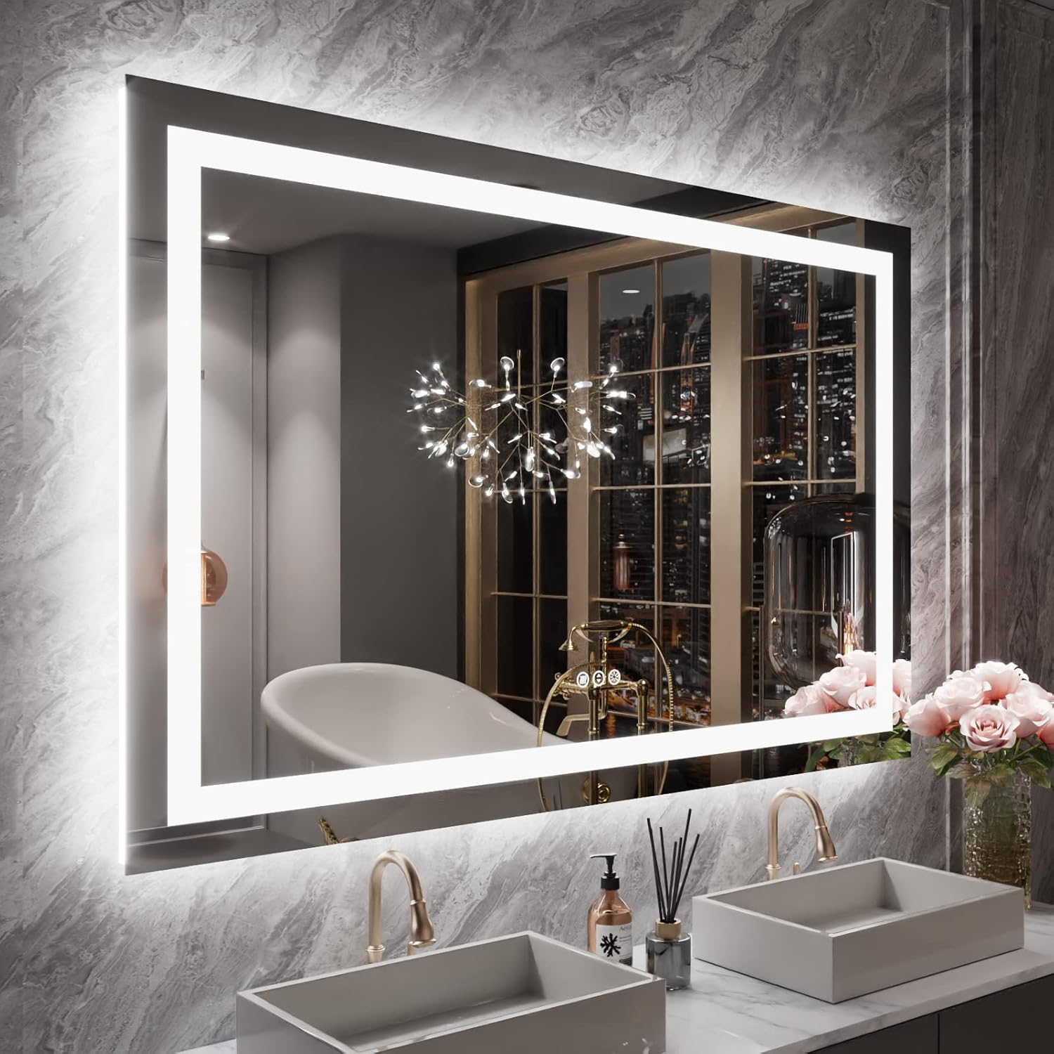 LOAAO 55X36 LED Bathroom Mirror with Lights and Anti-Fog Feature