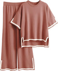 Tanming Sweater Sets Women 2 Piece Lounge Sets Short Sleeve Knit Pants