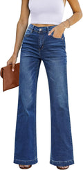 Womens High Waisted Wide Leg Flare Jeans - Long Inseam Comfort