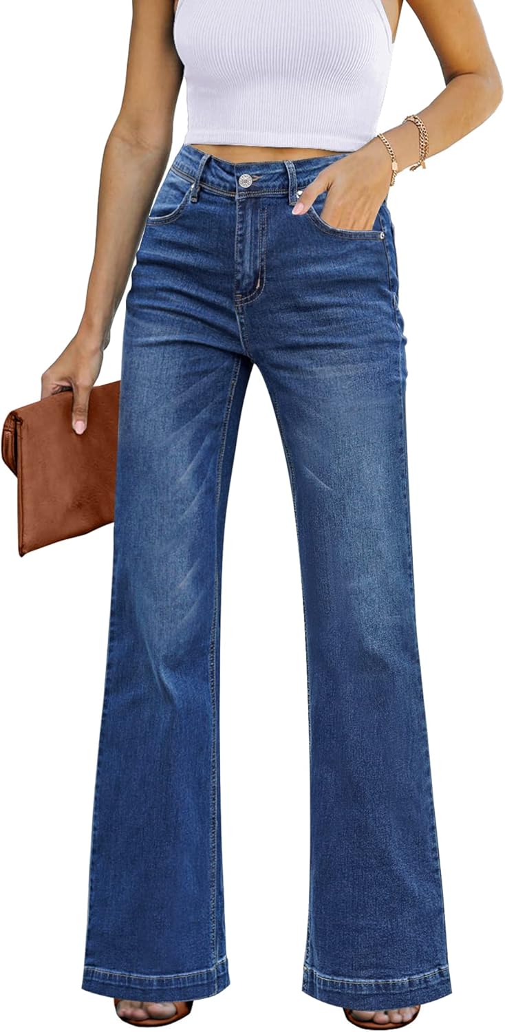 GRAPENT Womens Flare Jeans High Waisted Wide Leg Baggy Jean
