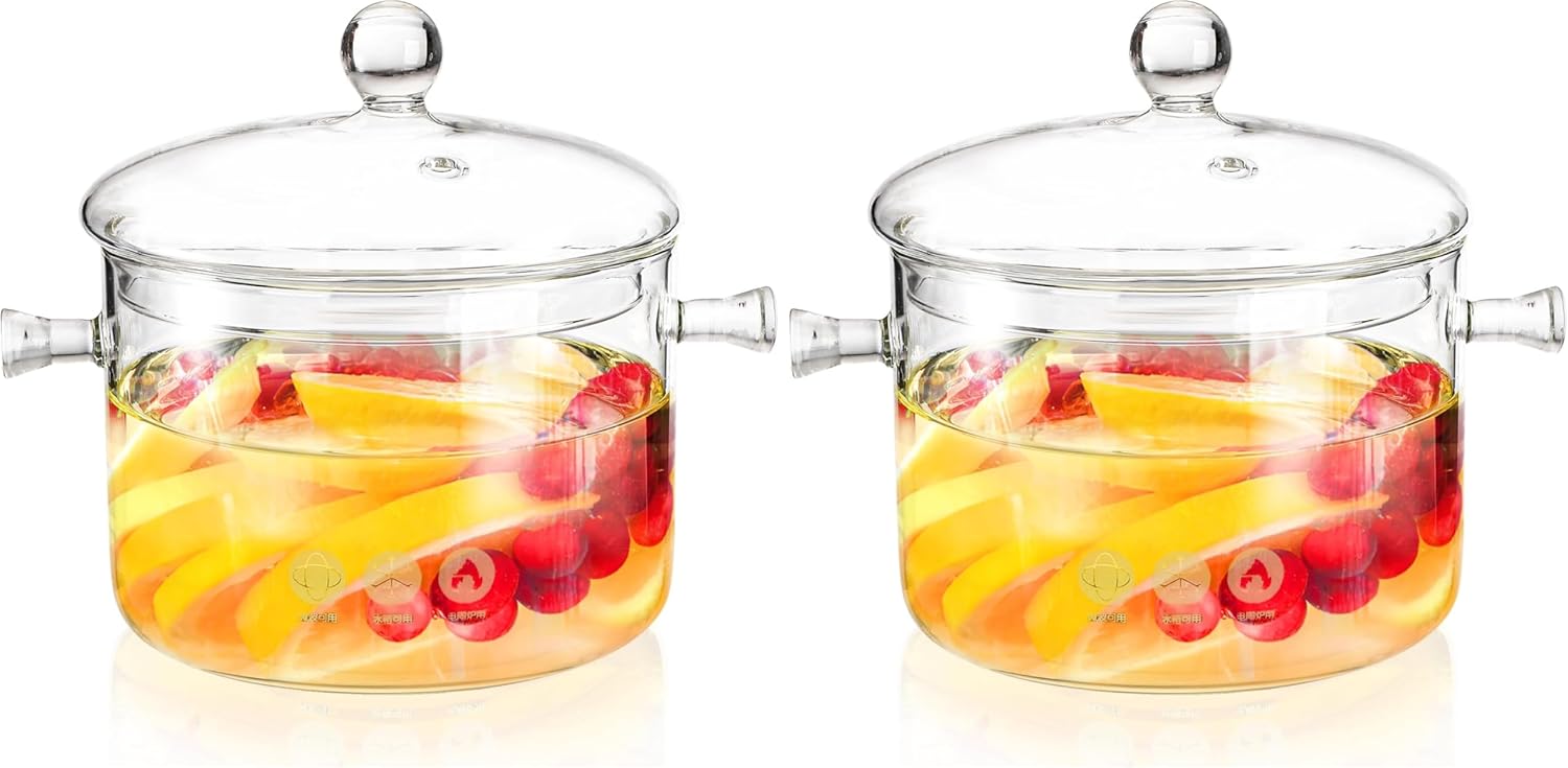 Jucoan 1.5L Glass Saucepan with Lid for Cooking and Simmering