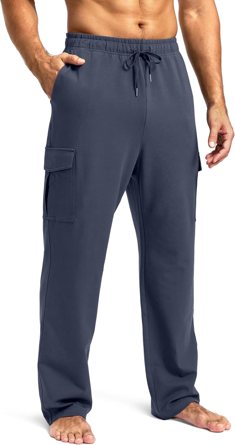 Pudolla Men's Cotton Sweatpants with Cargo Pockets for Comfort
