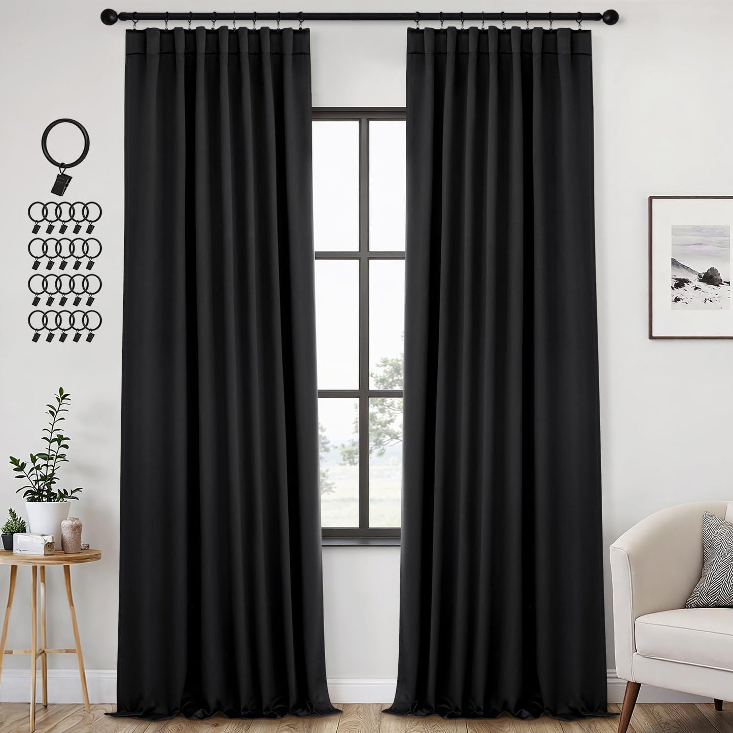 Back Tab Blackout Curtains for Bedroom and Living Room Decor