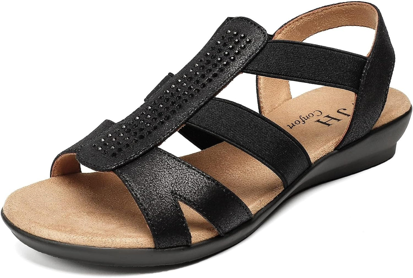 VJH confort Women's Comfort Flat Sandals with Rhinestone Style