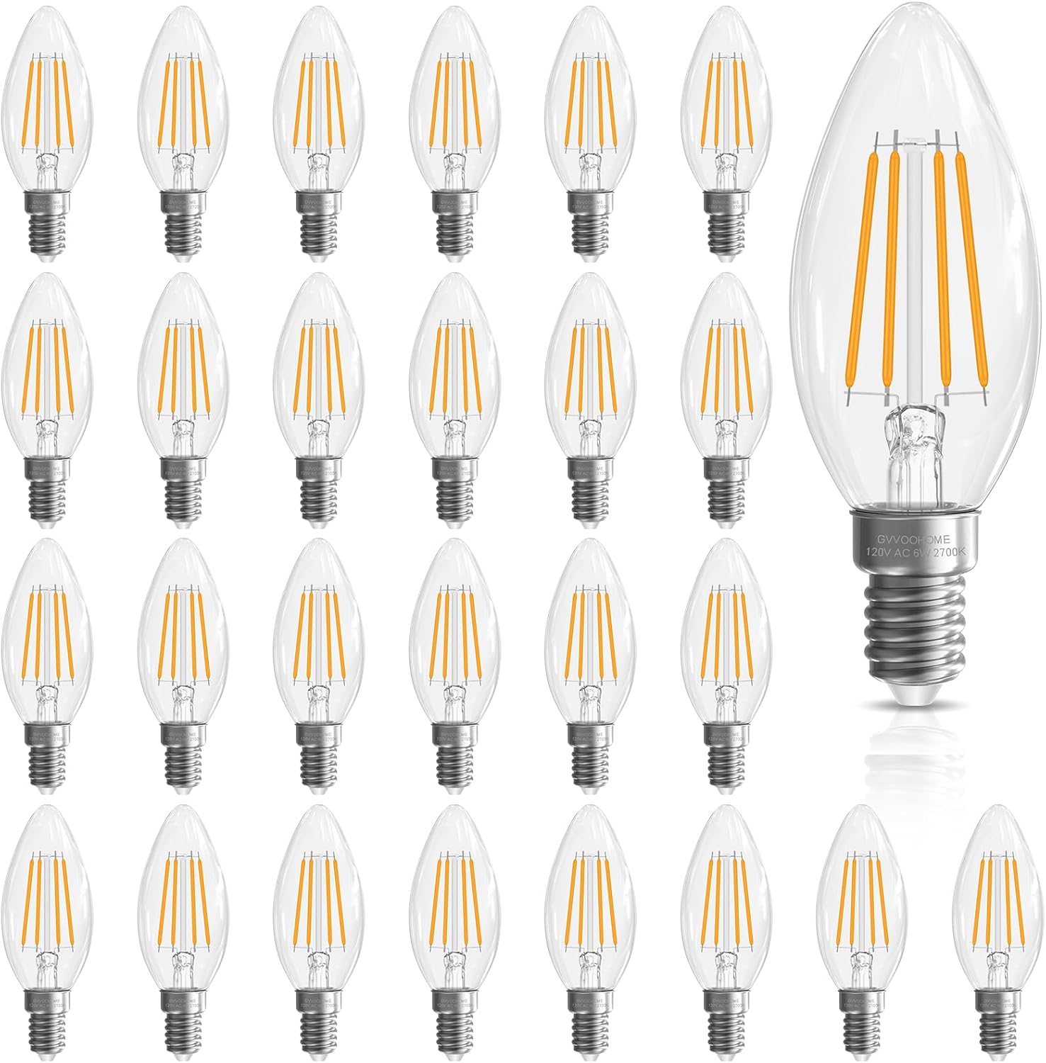 Candelabra Light Bulbs 6W Equivalent to 60 Watt for Chandelier