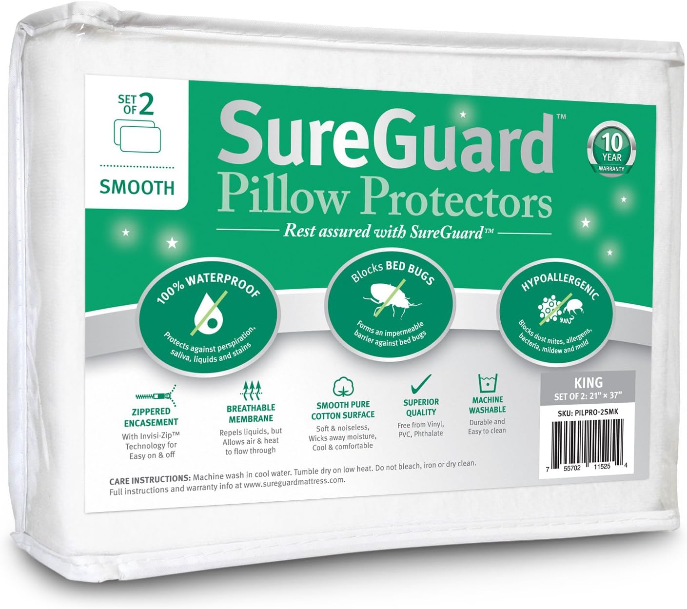 Set of 2 King Size Waterproof Pillow Protectors for Comfort