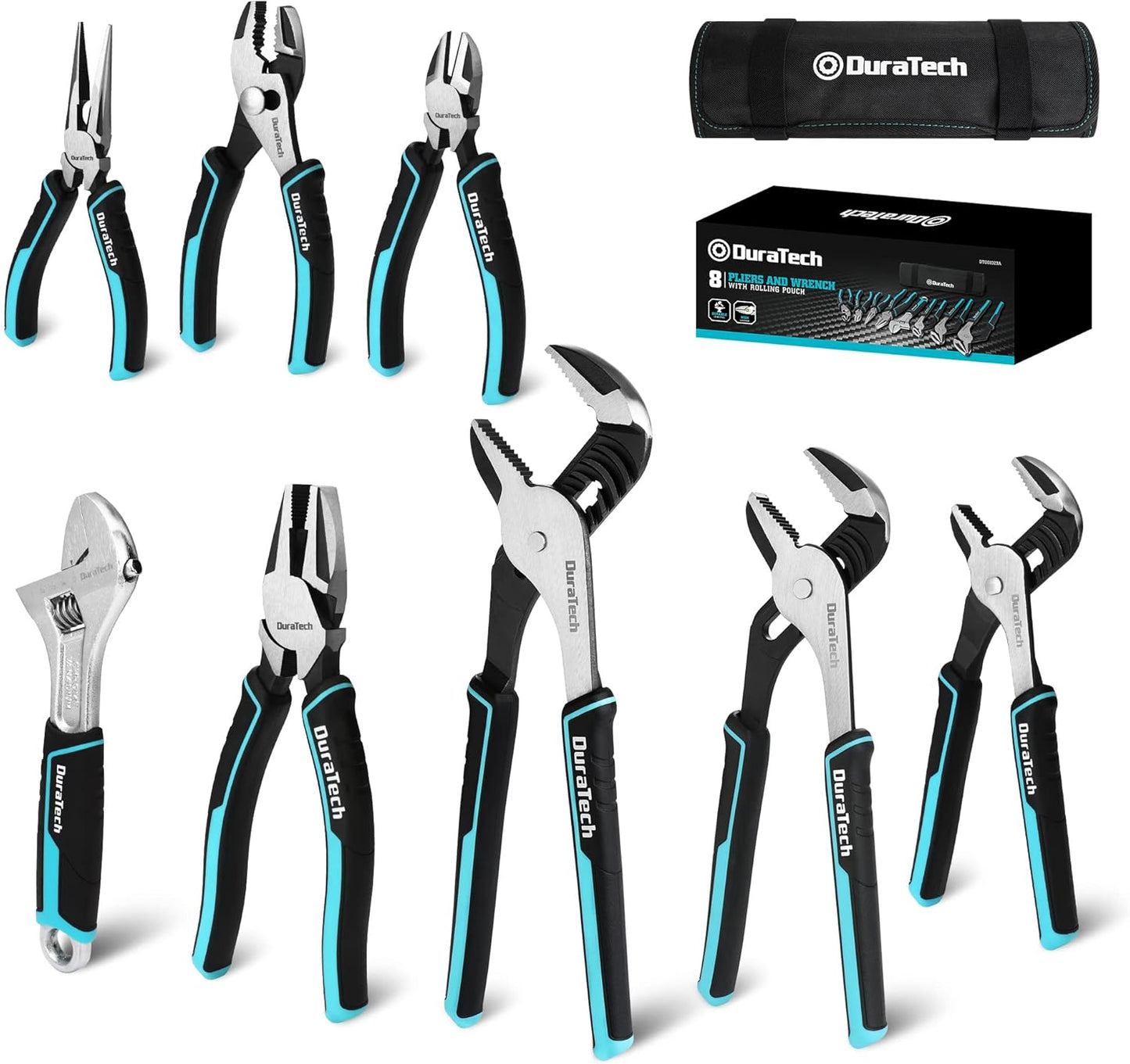 DURATECH 8-Piece Pliers Set with Rolling Pouch for Mechanics