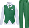 Green Boys Vest Suit Set with Tie and Pocket Square