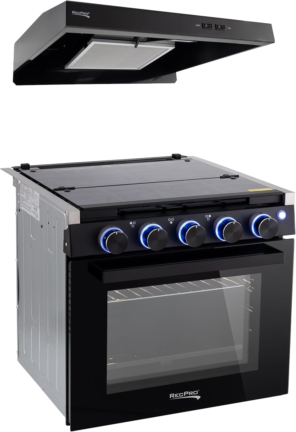 RecPro RV Stove with 3 Burners and Optional Vented Range Hood