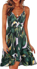 ULTRANICE Womens Summer Floral V Neck Ruffle Wrap Dress - Flowy