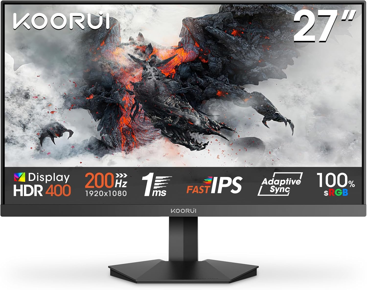 KOORUI 27 Inch Gaming Monitor with 200Hz Refresh Rate and IPS