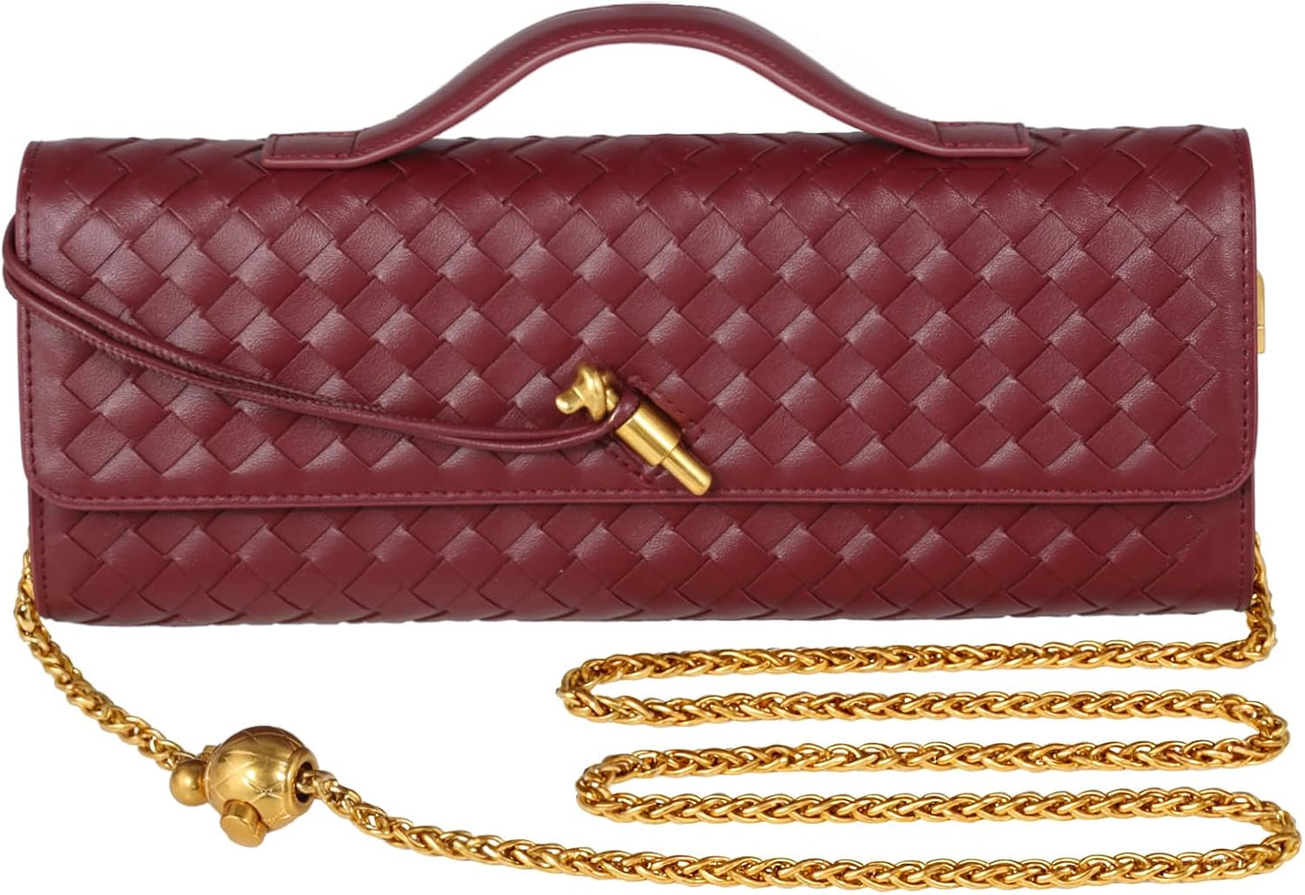Woven Evening Bag Clutch Purses For Women With Gold Chain